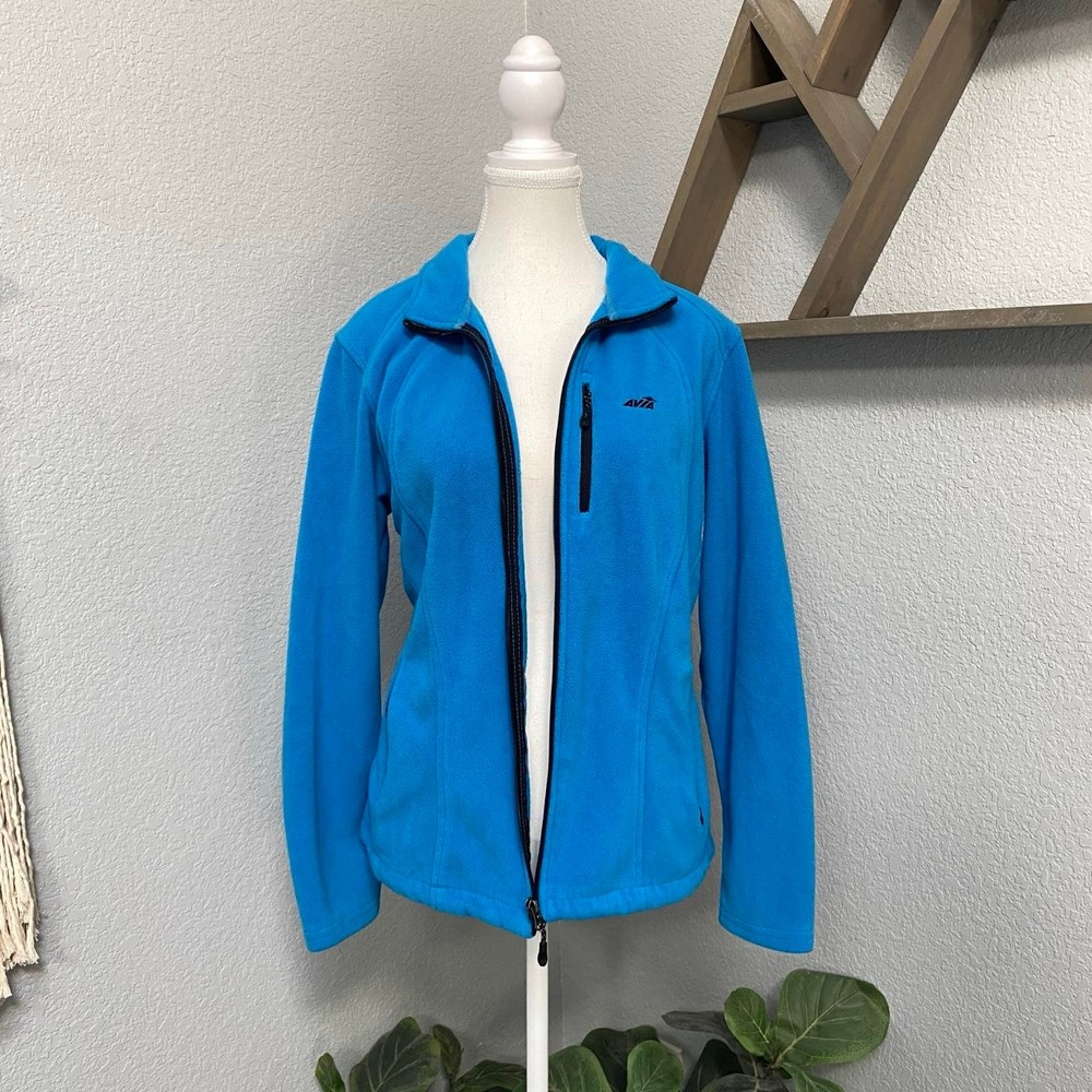 AVIA BLUE FLEECE ZIP UP JACKET CASUAL OUTDOOR COMFY COZY WINTER FALL GORPCORE
